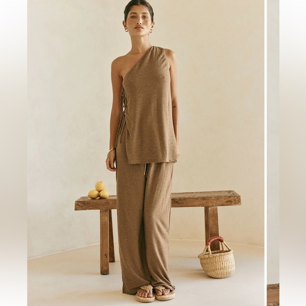 One-Shoulder Wide Leg Jumpsuit in Brown